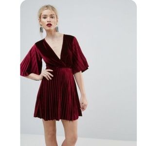 Pleated velvet kimono mini dress